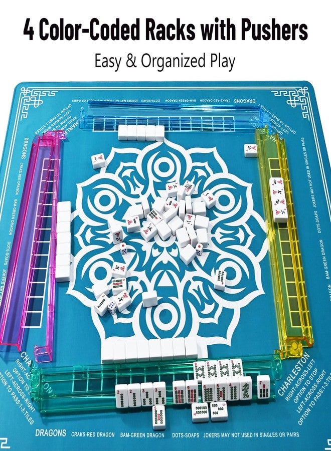 GOLDGE American Mahjong Tile Set - 166 White Tiles, 4 All-in-One Color Racks with Pushers, 3 Dice, Portable Red Carrying Bag - Complete Mahjong Game Set - Image 3